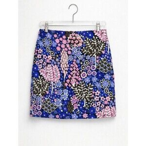 Talbots Blue Pink Blooming Botanicals Stretch Cotton Twill Whimsical Short Skirt